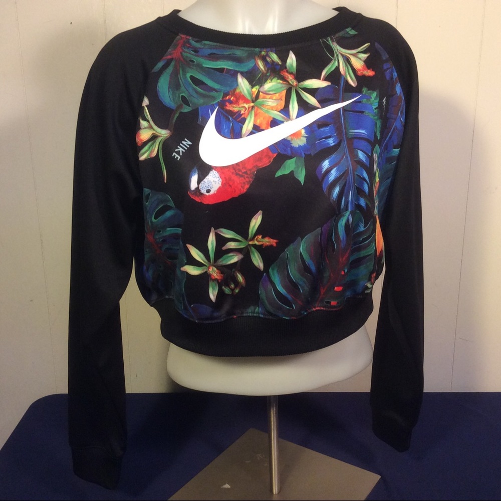 Women’s Nike cropped Sweatshirt Tropical Parrots size small